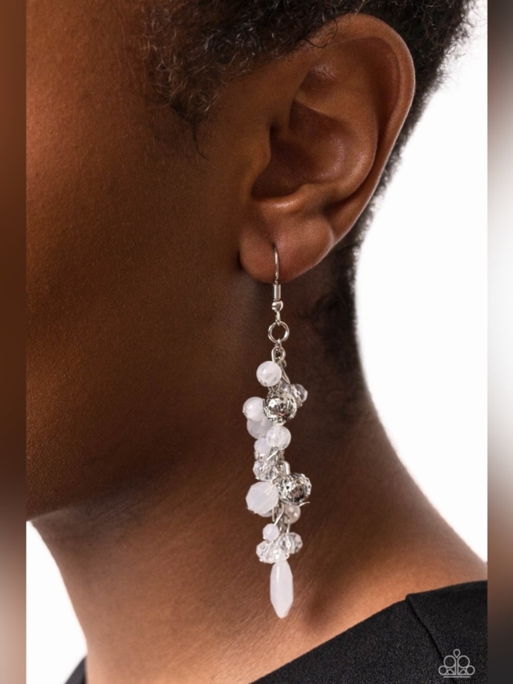 New! Cheeky Cascading Silver and White Beaded Cascade Dangle Earrings